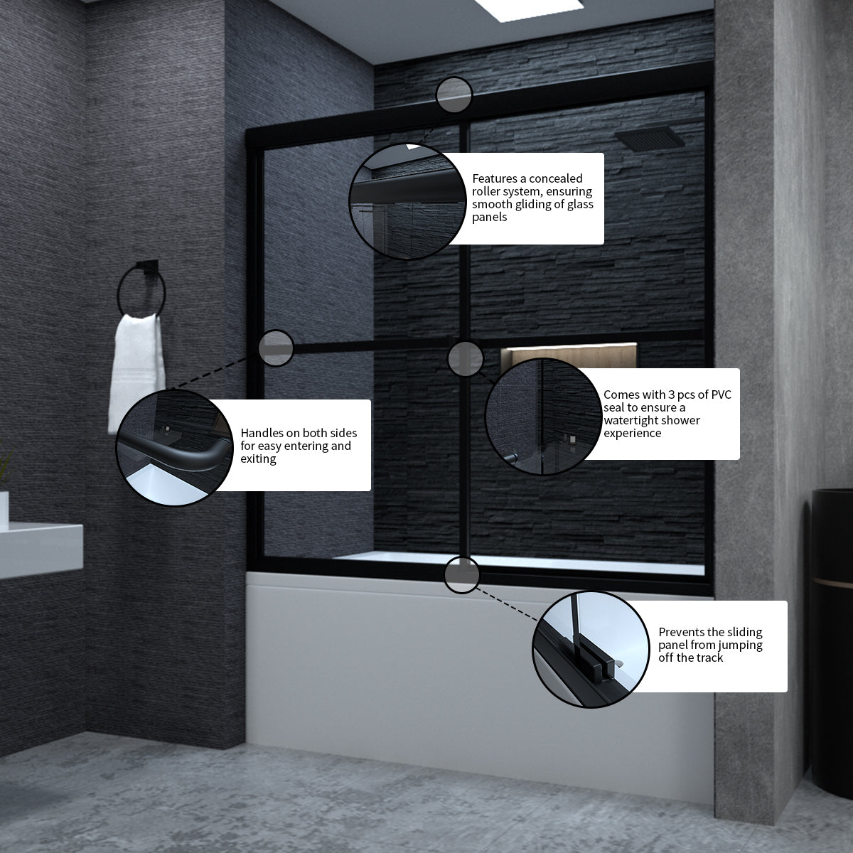 Alvin 59 in. W x 56 in. H Sliding Framed Tub Door in Matte Black