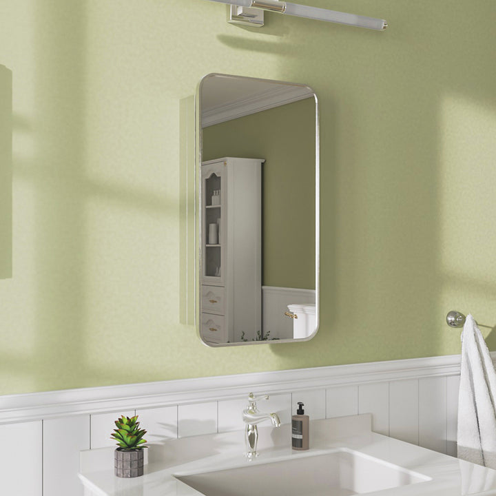 John 15 in. W x 24 in. H Rectangular Brushed Nickel Aluminum Recessed/Surface Mount Framed Medicine Cabinet with Mirror