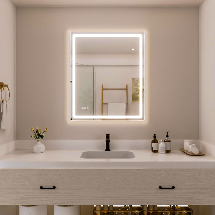 Rina 30 in. W x 36 in. H Rectangular Frameless LED Wall Bathroom Vanity Mirror with Sleek Silver Finish