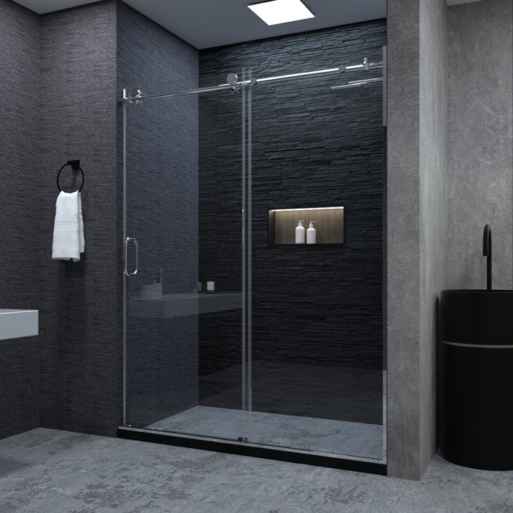 Ruhr 60 in. W x 76 in. H Sliding Semi-Frameless Shower Door in Chrome Finish with Clear Glass