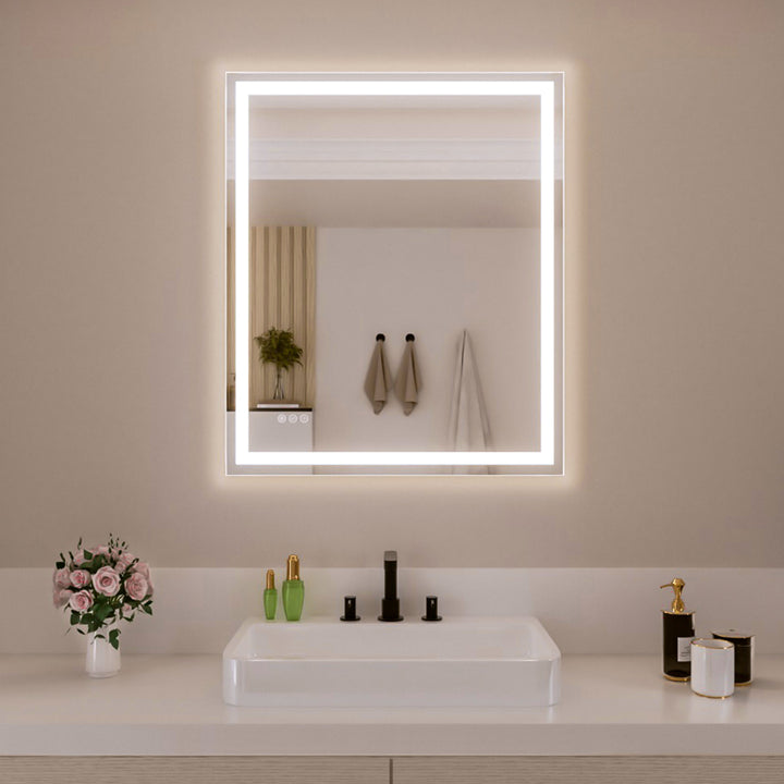 Vero 30in. W x 36 in. H Rectangular Frameless LED Wall Bathroom Vanity Mirror with Sleek Silver Finish