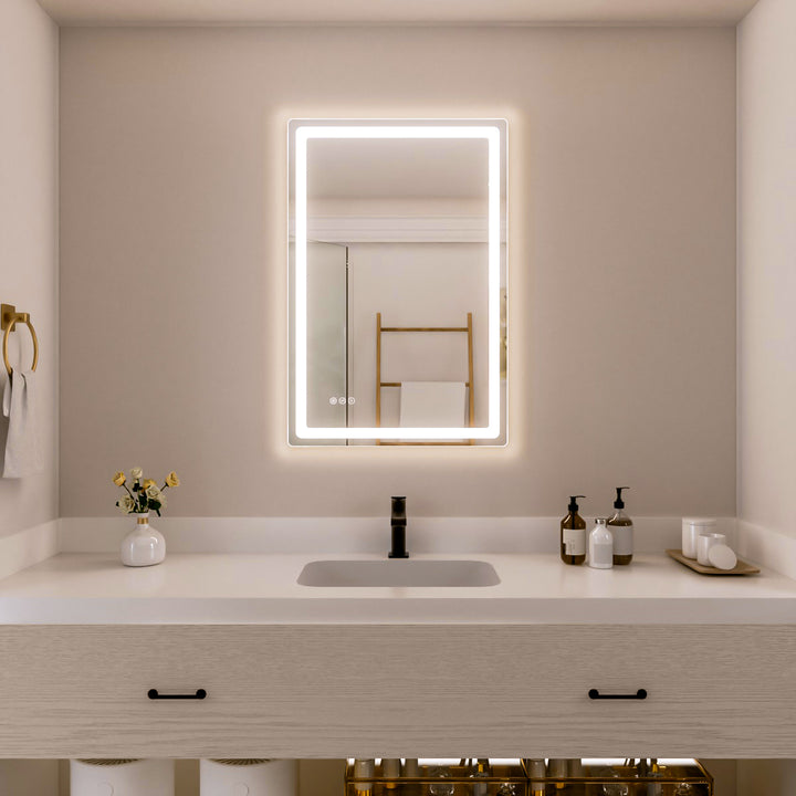 Rina 24 in. W x 36 in. H Rectangular Frameless LED Wall Bathroom Vanity Mirror with Sleek Silver Finish
