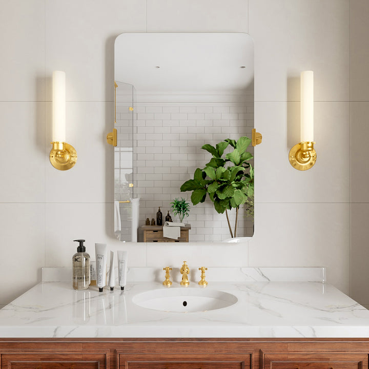 Virelia 24 in. W x 36 in. H Rectangular Framed Tilt Vanity Mirror in Gold for Bathroom Wall Mount