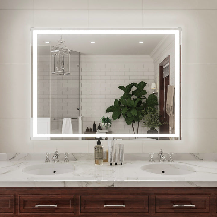 Iris 48 in. W x 36 in. H Rectangular Frameless LED Wall Bathroom Vanity Mirror in Sliver