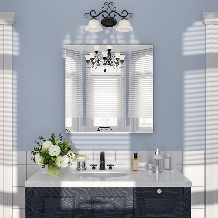 Etherea 30 in. W x 30 in. H Rectangular Framed Wall Bathroom Vanity Mirror in Matte Black