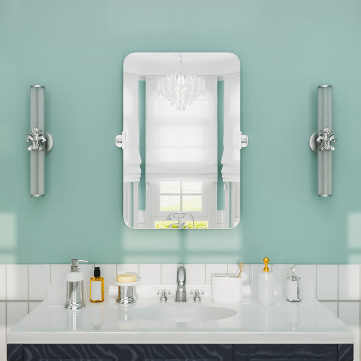 Lunova 20 in. W x 30 in. H Rectangular Framed Tilt Wall Mount Bathroom Vanity Mirror in Silver