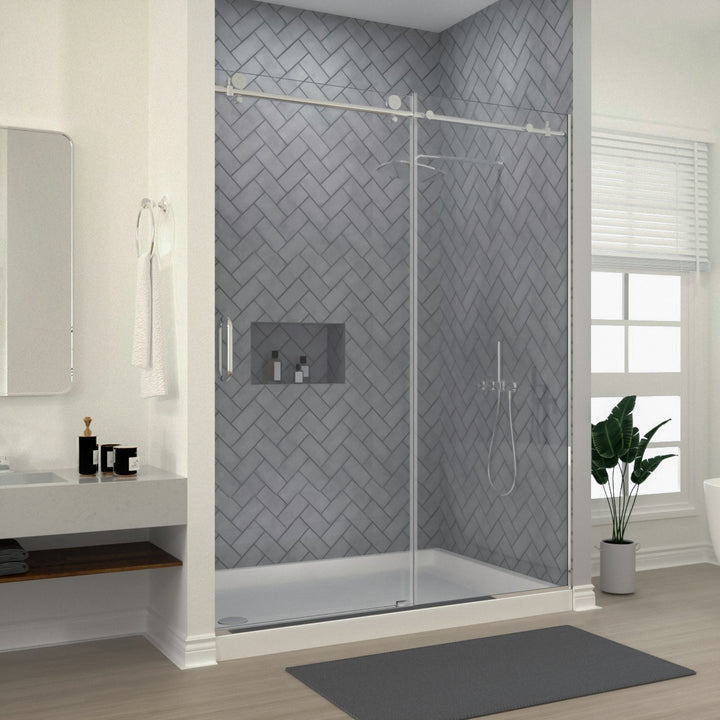 Luxe 60 in. W x 76 in. H Sliding Semi-Frameless Shower Door in Chrome Finish with Clear Glass