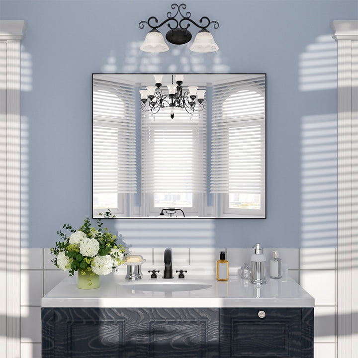 Etherea 36 in. W x 30 in. H Rectangular Framed Wall Bathroom Vanity Mirror in Matte Black