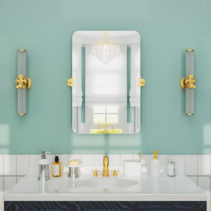 Lunova 20 in. W x 30 in. H Rectangular Framed Tilt Wall Mount Bathroom Vanity Mirror in Gold