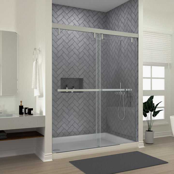 Koln 60 in. W x 72 in. H Sliding Semi-Frameless Shower Door in Chrome Finish with Clear Glass