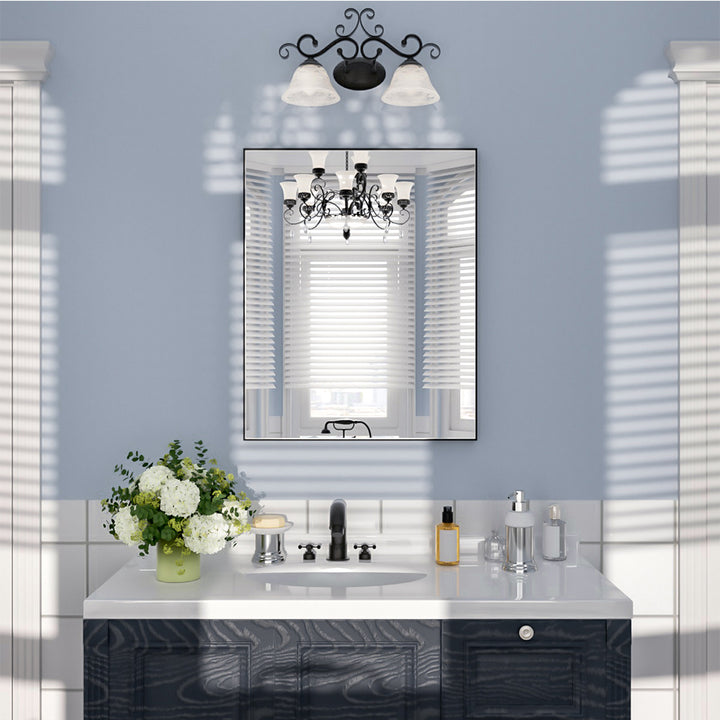 Etherea 24 in. W x 30 in. H Rectangular Framed Wall Bathroom Vanity Mirror in Matte Black