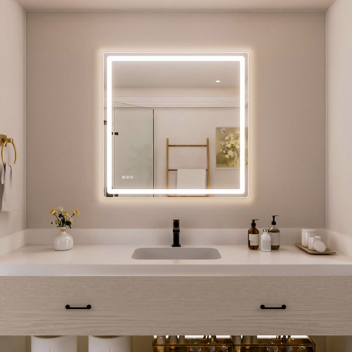 Rina 36 in. W x 36 in. H Rectangular Frameless LED Wall Bathroom Vanity Mirror with Sleek Silver Finish