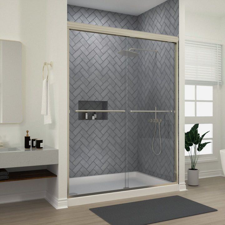 Bliss 60 in. W x 72 in. H Sliding Semi-Frameless Shower Door in Brushed Nickel with Clear Glass