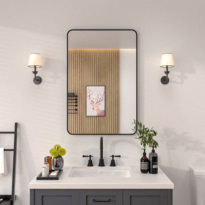 Ruhr 24 in. W x 36 in. H Rectangular Framed Wall Bathroom Vanity Mirror in Black