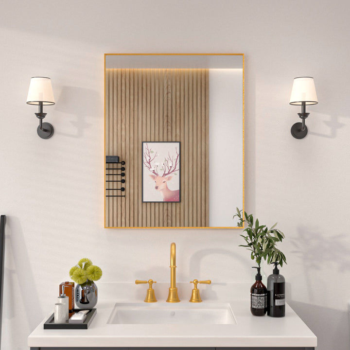 Aura 24 in. W x 30 in. H Rectangular Framed Wall Bathroom Vanity Mirror in Brushed Gold