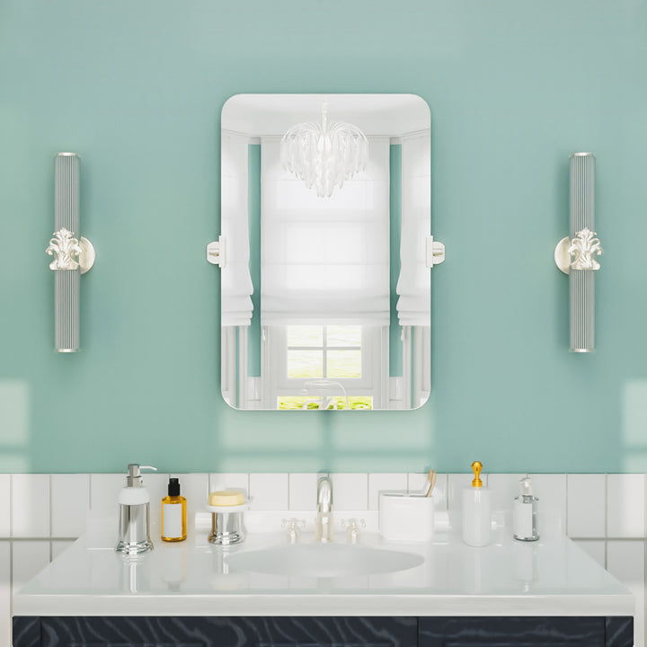 Lunova 20 in. W x 30 in. H Rectangular Framed Tilt Wall in Brushed Nickel Bathroom Vanity Mirror