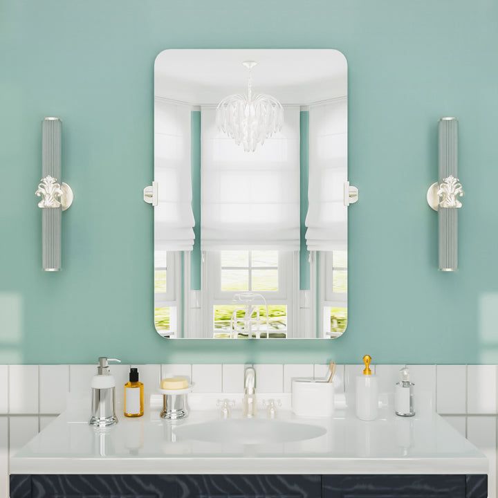 Lunova 24 in. W x 36 in. H Rectangular Framed Tilt Wall Mount Bathroom Vanity Mirror in Brushed Nickel