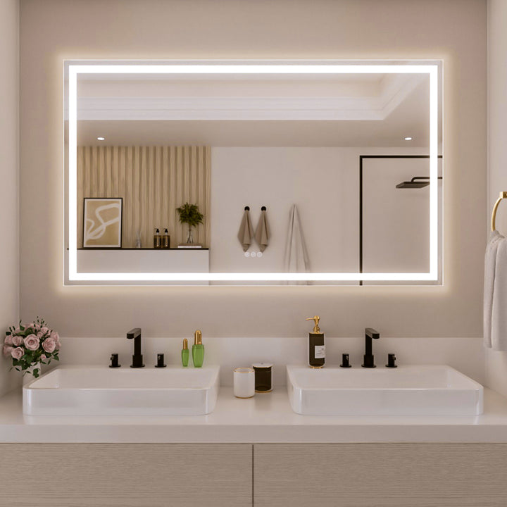 Vero 60 in. W x 36 in. H Rectangular Frameless LED Wall Bathroom Vanity Mirror with Sleek Silver Finish