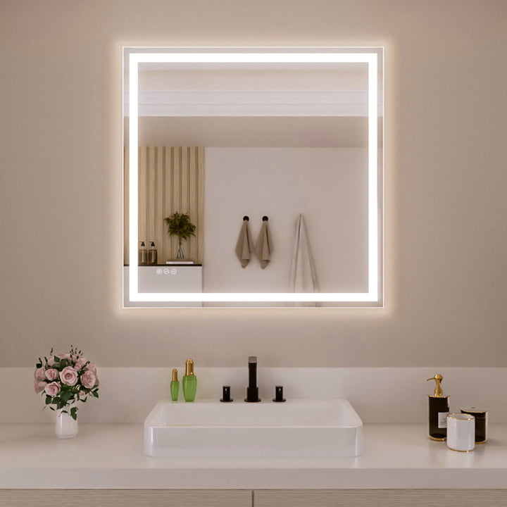 Vero 36 in. W x 36 in. H Rectangular Frameless LED Wall Bathroom Vanity Mirror with Sleek Silver Finish