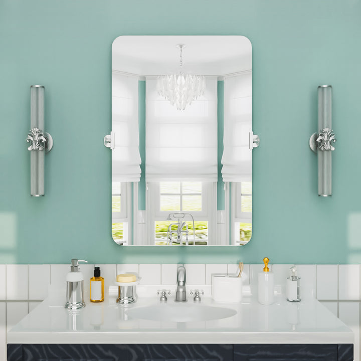 Lunova 24 in. W x 36 in. H Rectangular Framed Tilt Wall in Silver Bathroom Vanity Mirror