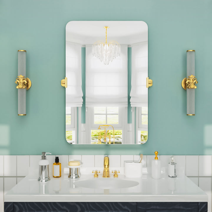 Lunova 24 in. W x 36 in. H Rectangular Framed Tilt Wall in Gold Bathroom Vanity Mirror