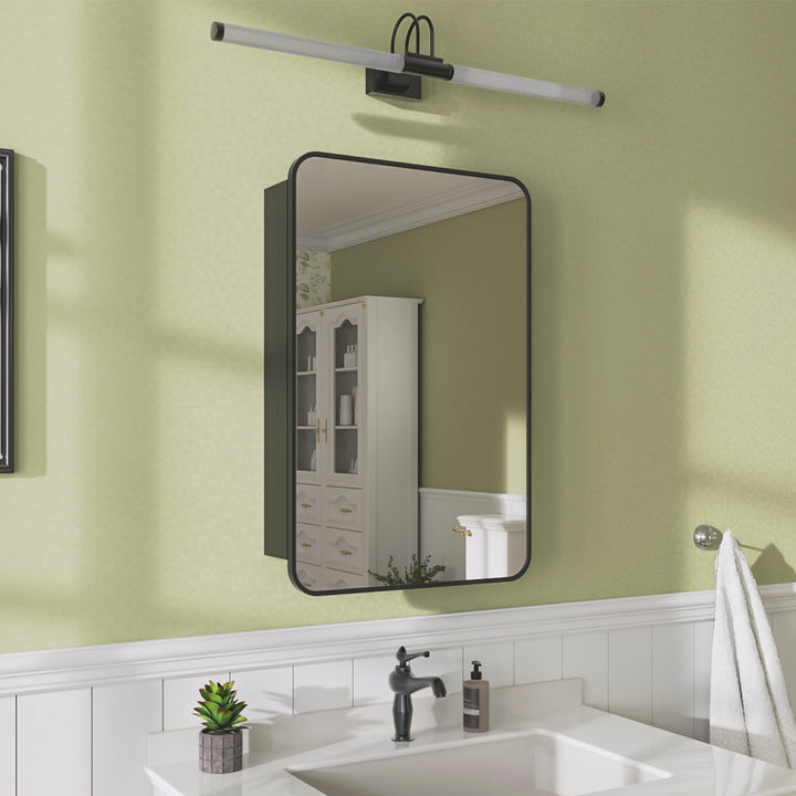 20 in. W x 26 in. H Rectangular Matte Black Aluminum Recessed/Surface Mount Framed Medicine Cabinet with Mirror