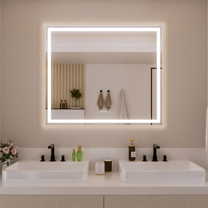 Vero 42 in. W x 36 in. H Rectangular Frameless LED Wall Bathroom Vanity Mirror with Sleek Silver Finish