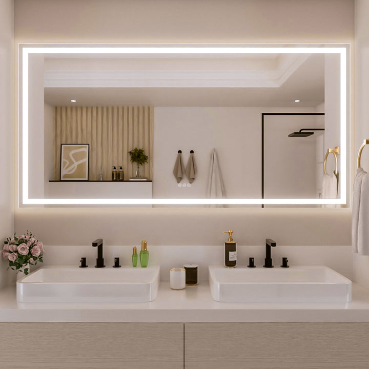 Vero 72 in. W x 36 in. H Rectangular Frameless LED Wall Bathroom Vanity Mirror with Sleek Silver Finish