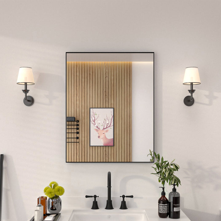 Aura 24 in. W x 30 in. H Rectangular Framed Wall Bathroom Vanity Mirror in Matte Black