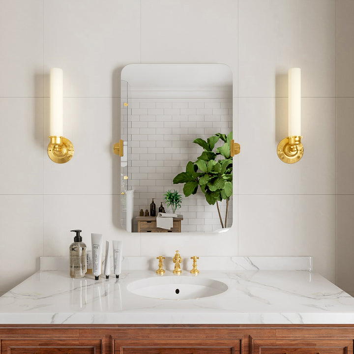 Virelia 20 in. W x 30 in. H Rectangular Framed Tilt Vanity Mirror in Gold for Bathroom Wall Mount