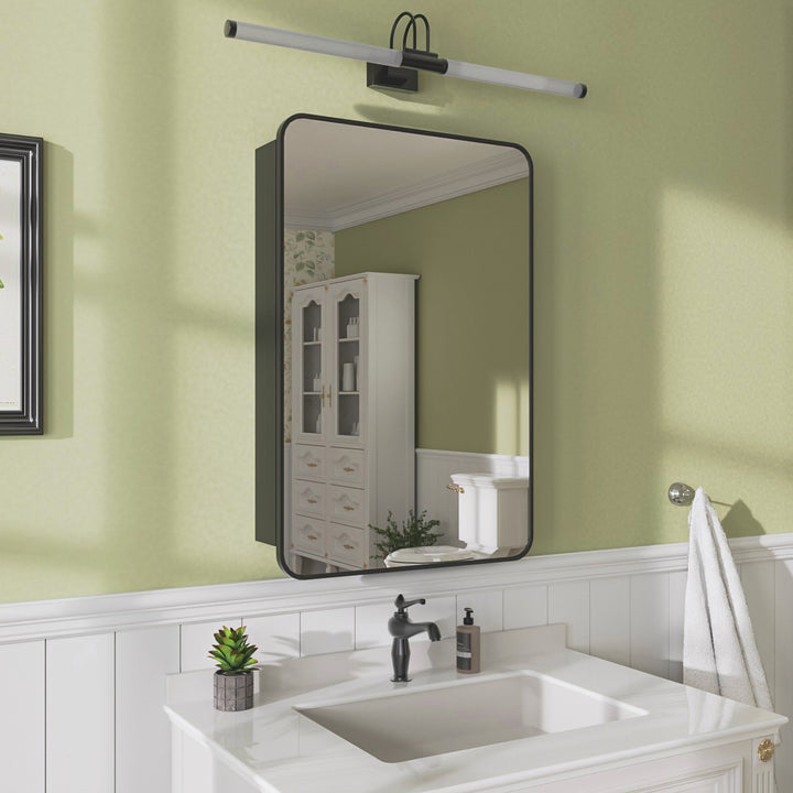 23 in. W x 30 in. H Rectangular Matte Black Aluminum Recessed/Surface Mount Framed Medicine Cabinet with Mirror