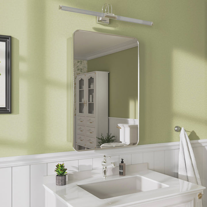 John 23 in. W x 30 in. H Rectangular Brushed Nickel Aluminum Recessed/Surface Mount Framed Medicine Cabinet with Mirror