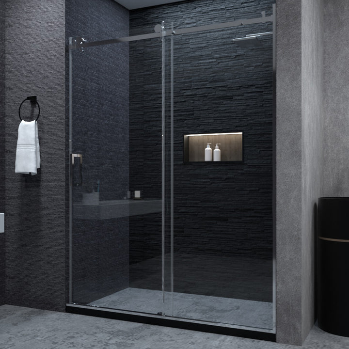 Essen 60 in. W x 76 in. H Sliding Semi-Frameless Shower Door in Chrome Finish with Clear Glass