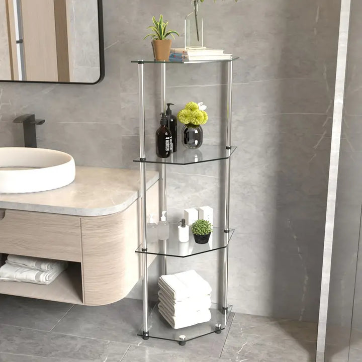 Flex Polygon Tempered Glass Tiered Shelf with Nickel Finish