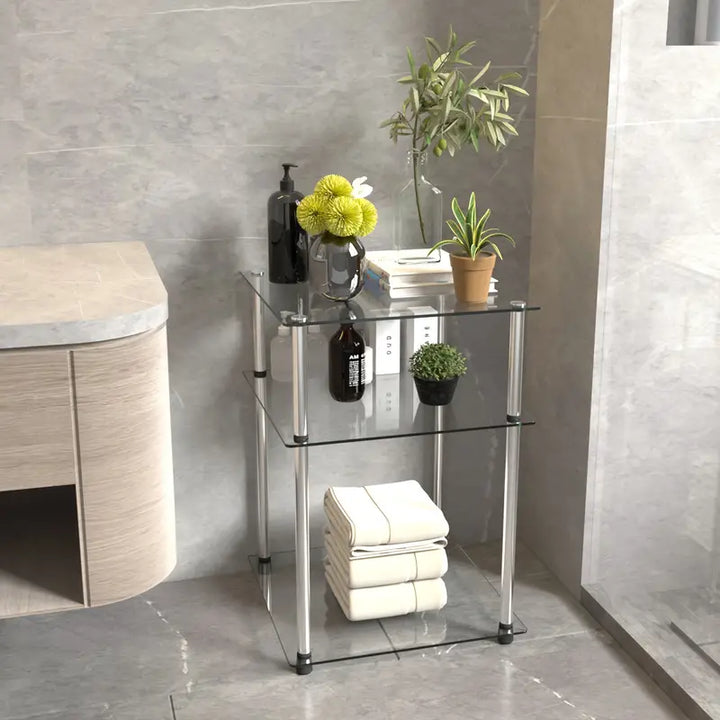 Flex Square Tempered Glass Tiered Shelf with Nickel Finish
